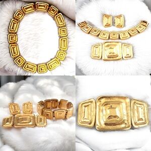 Les Bernard, Modernist Set, Necklace, Bracelet, Earrings, Brooch, Matt Finish